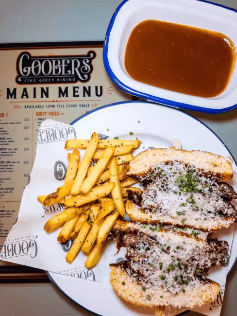 Goobers burger and fries at Watt Bar.